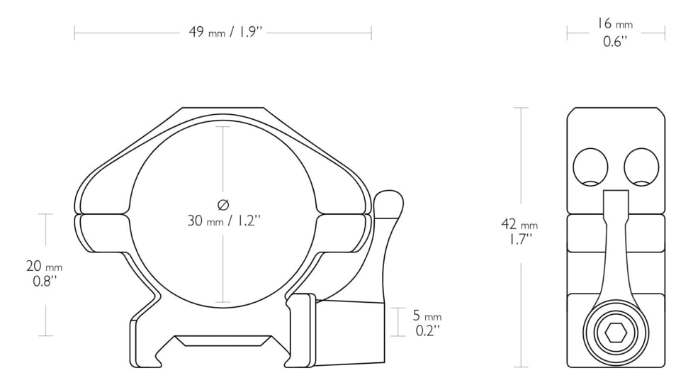 Hawke Sport Optics Precision Steel 30mm Rings Weaver 30mm w/ Lever - 2-Pieces, Low, Black, 23015
