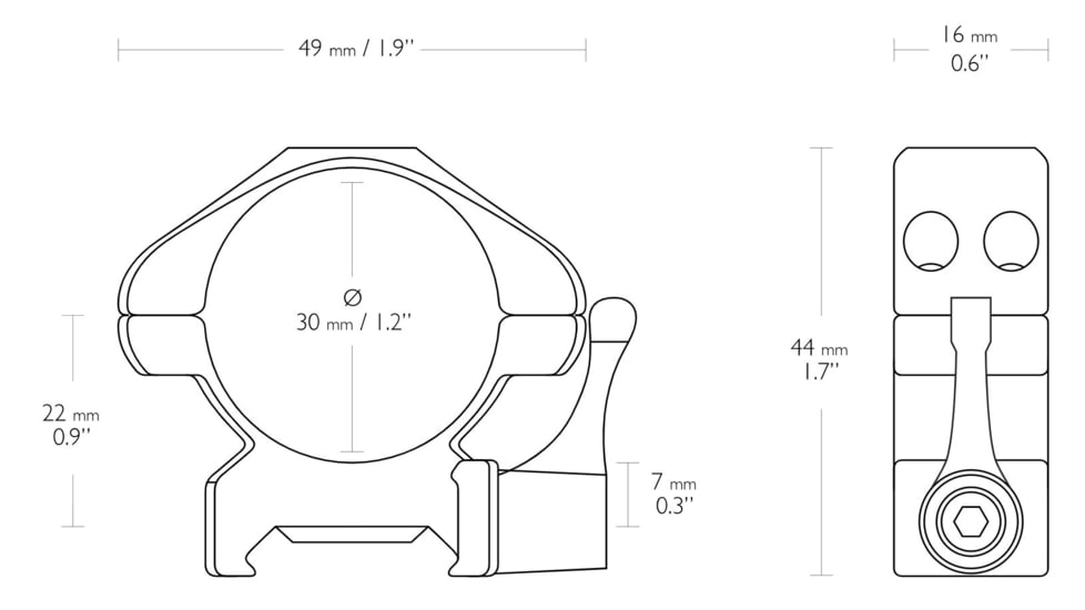 Hawke Sport Optics Precision Steel 30mm Rings Weaver 30mm w/ Lever - 2-Pieces, Medium, Black, 23016