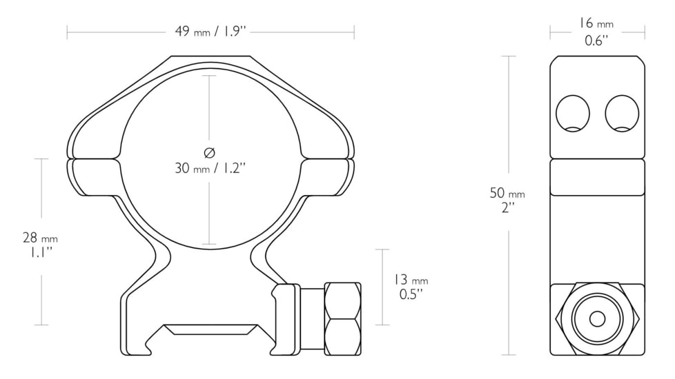 Hawke Sport Optics Precision Steel 30mm Rings Weaver 30mm w/ Nut - 2-Pieces, High, Black, 23007