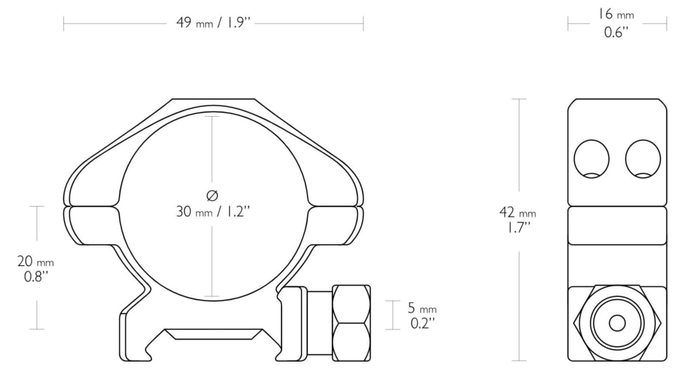 Hawke Sport Optics Precision Steel 30mm Rings Weaver 30mm w/ Nut - 2-Pieces, Low, Black, 23005