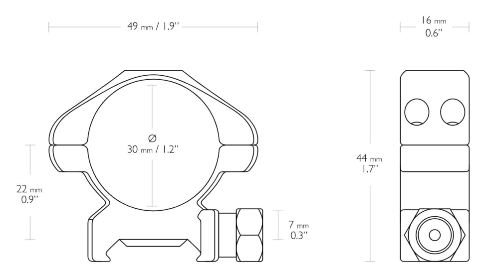 Hawke Sport Optics Precision Steel 30mm Rings Weaver 30mm w/ Nut - 2-Pieces, Medium, Black, 23006