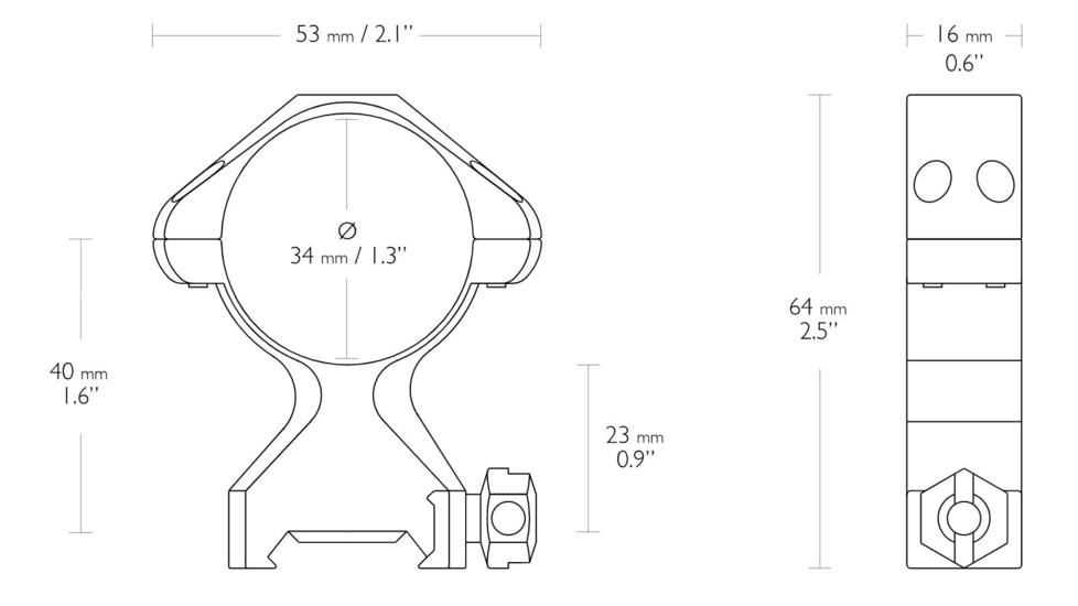 Hawke Sport Optics Precision Steel 34mm Rings Weaver w/ Nut - 2-Pieces, High, Black, 23022