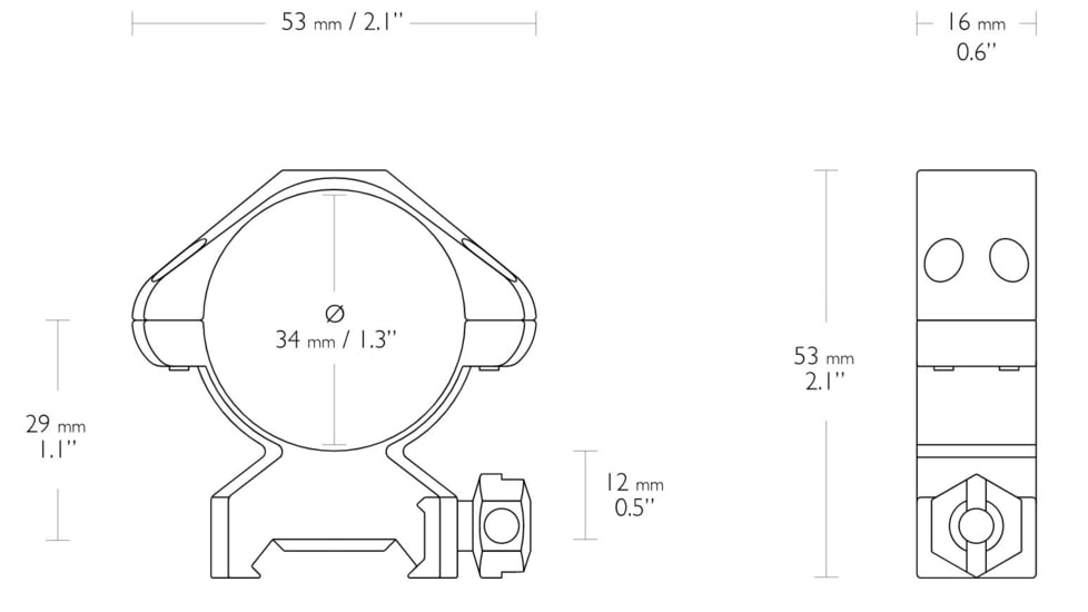 Hawke Sport Optics Precision Steel 34mm Rings Weaver w/ Nut - 2-Pieces, Low, Black, 23020