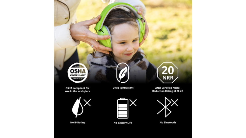 ISOtunes Sport Junior Defender Protective Ear Muffs, 20 dB, 1 Pair, Green, Kids, IT-96KG