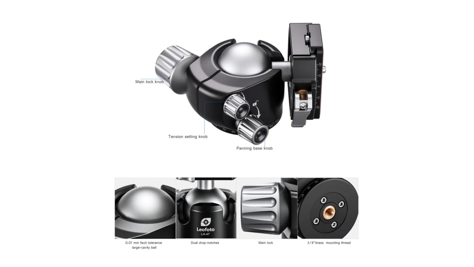 Leofoto LM-324CL&amp;LH-55LR X Version Tripod w/ 75mm Bowl&amp;Platform w/ LH Ballhead Set, Black, LM-324CLX+LH-55LR