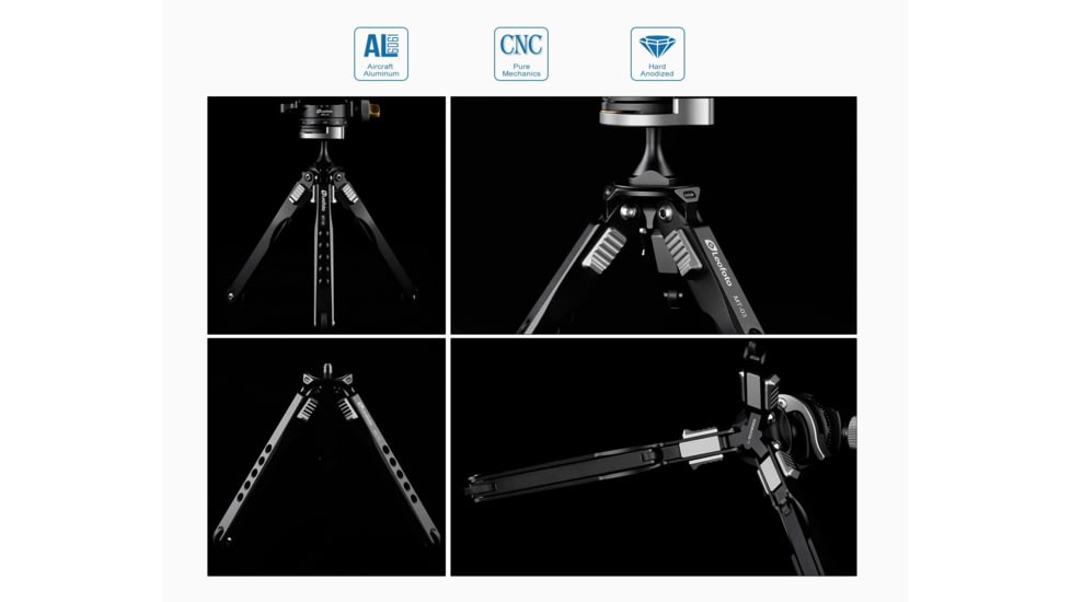 Leofoto MT-03 Folding Aluminum Mini Tripod w/ Bag, Black, MT-03