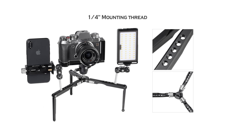Leofoto MT-03 Folding Aluminum Mini Tripod w/ Bag, Black, MT-03