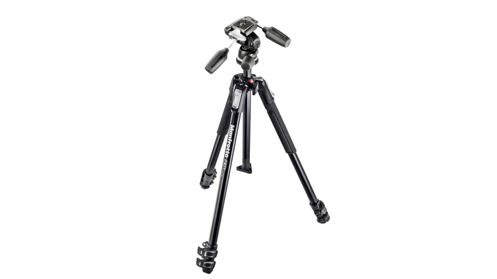 Manfrotto 190X Aluminum 3-Section Tripod, Black, Kit w/ 3-way Head and Camera Plate MK190X3-3W