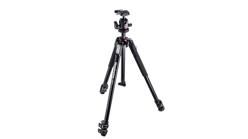Manfrotto 190X Aluminum 3-Section Tripod, Black, Kit w/ Ball Head and Camera Plate MK190X3-BH
