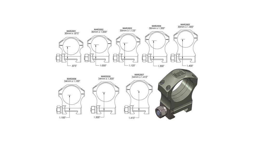 Rifle Scope Rings 34mm 1.410&quot;, Black