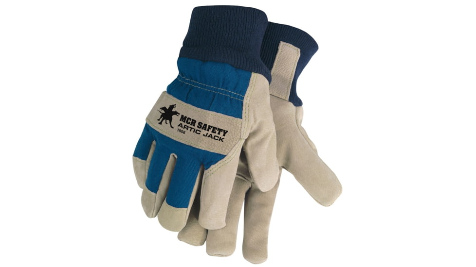 MCR Safety Artic Jack Split Pigskin Insulated Leather Palm Work Gloves, Fabric Back with Knit Wrist, Thermosock Lined, Beige, Large, 1956L
