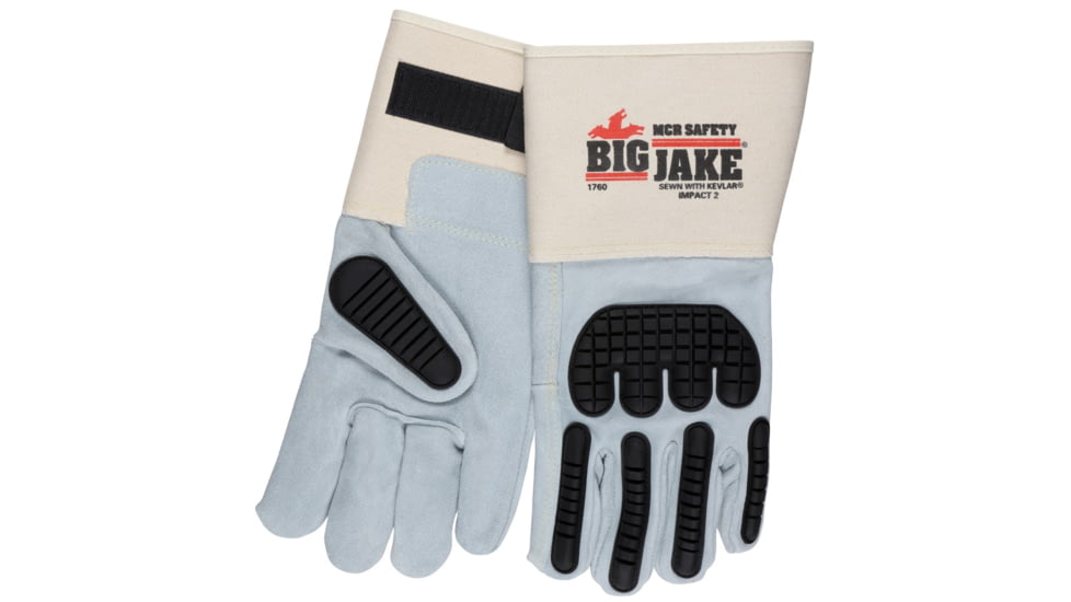 MCR Safety Big Jake Ultimate Protection Premium A+ Side Leather Palm Work Gloves, Gray, Large, 1760L