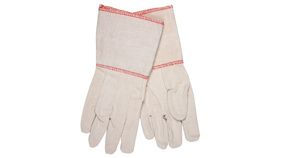 MCR Safety Canvas Work Gloves, Clute Pattern, 4.5in Plasticized Gauntlet Cuff, Cotton Polyester Blend, Straight Thumb, Natural, Large, 8200G