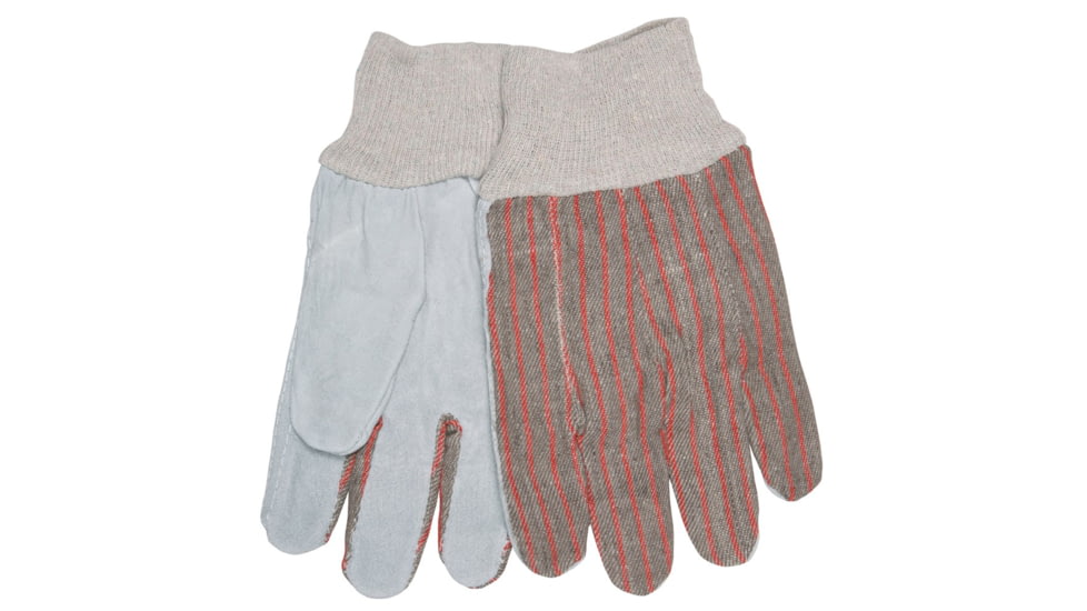 MCR Safety Clute Pattern Unlined Economy Split Leather Palm Work Gloves, Breathable Cotton Back, Gray, Large, 1030