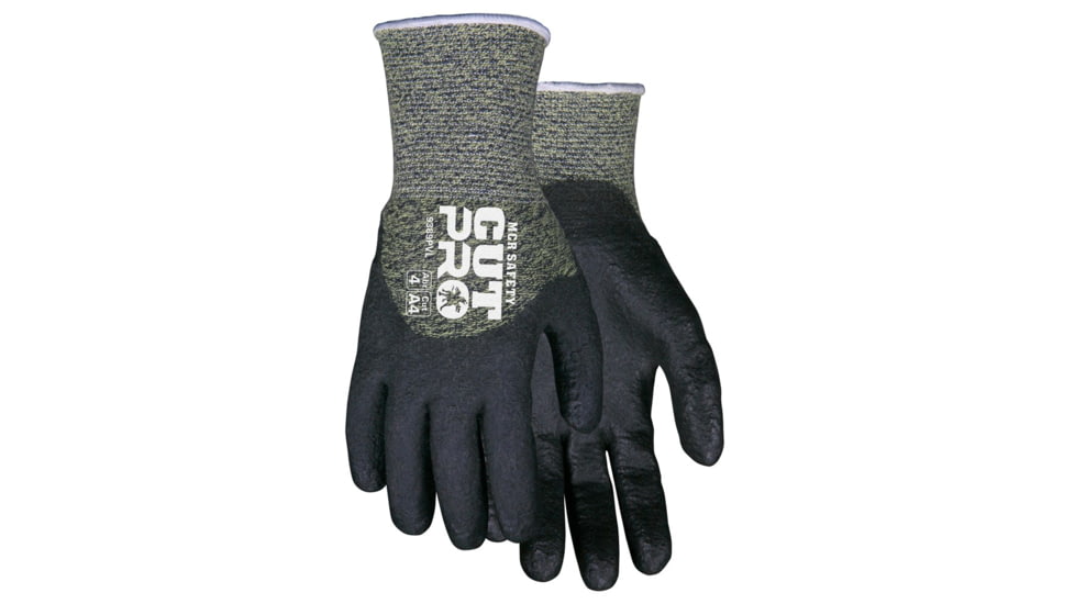 MCR Safety Cut Pro 10 Gauge Kevlar/Steel Shell Cut Resistant Work Gloves, HPT Coated Palm and Fingertips, Black/Green, Small, 9389PVS