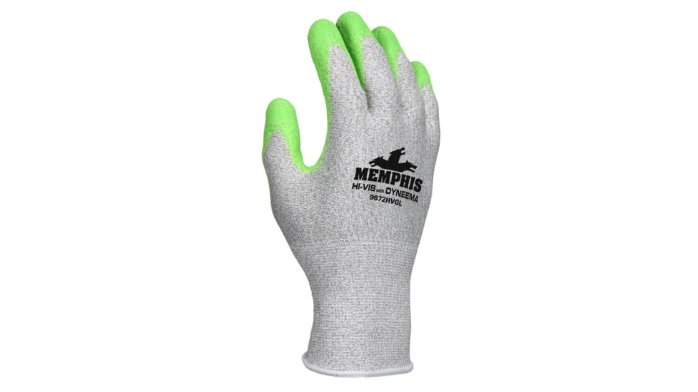 MCR Safety Cut Pro 13 Gauge Dyneema Diamond Technology Shell Cut Resistant Work Gloves, Hi-Vis Latex Coated Palm and Fingertips, Hi-Vis Lime/Salt and Pepper, Medium, 9672HVGM