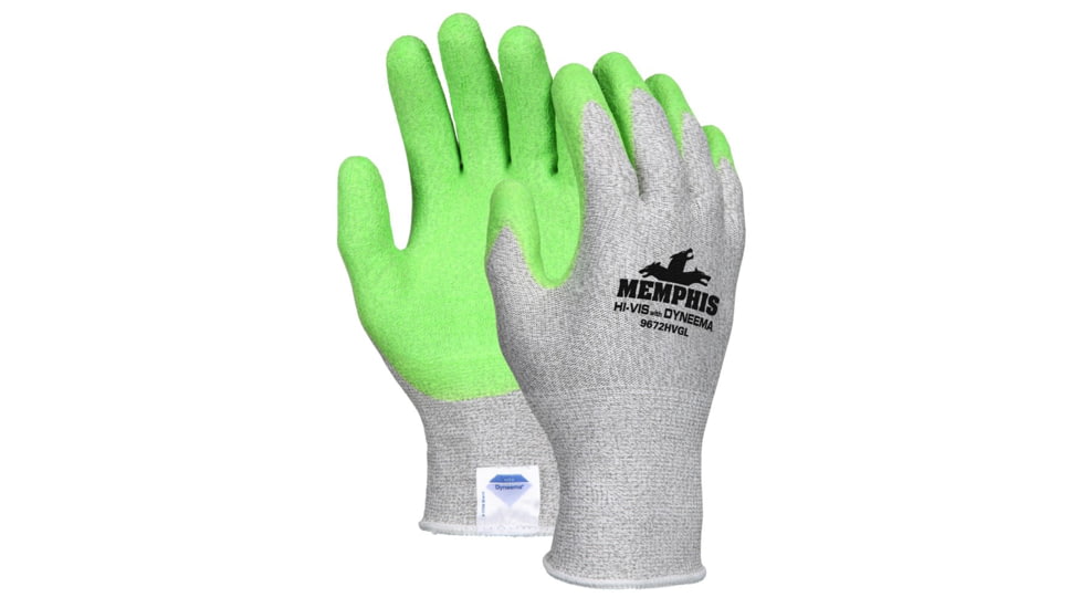 MCR Safety Cut Pro 13 Gauge Dyneema Diamond Technology Shell Cut Resistant Work Gloves, Hi-Vis Latex Coated Palm and Fingertips, Hi-Vis Lime/Salt and Pepper, Medium, 9672HVGM