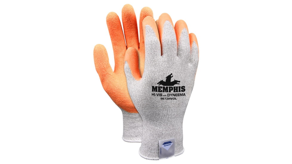 MCR Safety Cut Pro 13 Gauge Dyneema Diamond Technology Shell Cut Resistant Work Gloves, Hi-Vis Latex Coated Palm and Fingertips, Orange/Salt and Pepper, XX - Large, 9672HVOXXL