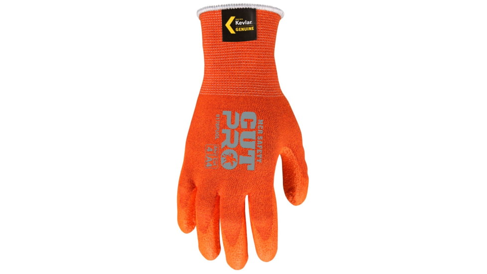 MCR Safety Cut Pro 13 Gauge Kevlar Shell Cut Resistant Work Gloves, PU Coated Palm and Fingertips, Orange, Small, 9178PUOS