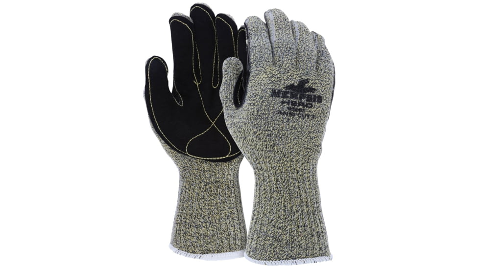 MCR Safety Cut Pro Hero 7 Gauge Regular Weight Shell, ARX Aramid Fibers, Cut Resistant Work Gloves with Leather Palm, 5in Knit Wrist, Black, Large, 93861GL
