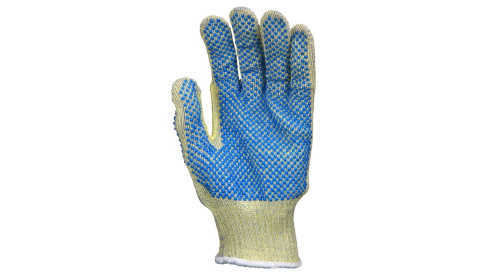 MCR Safety Cut Pro Hero 7 Gauge Regular Weight Shell Cut Resistant Work Gloves, ARX Aramid, PVC Dotted Back and Palm, Blue/Green, Large, 93859L
