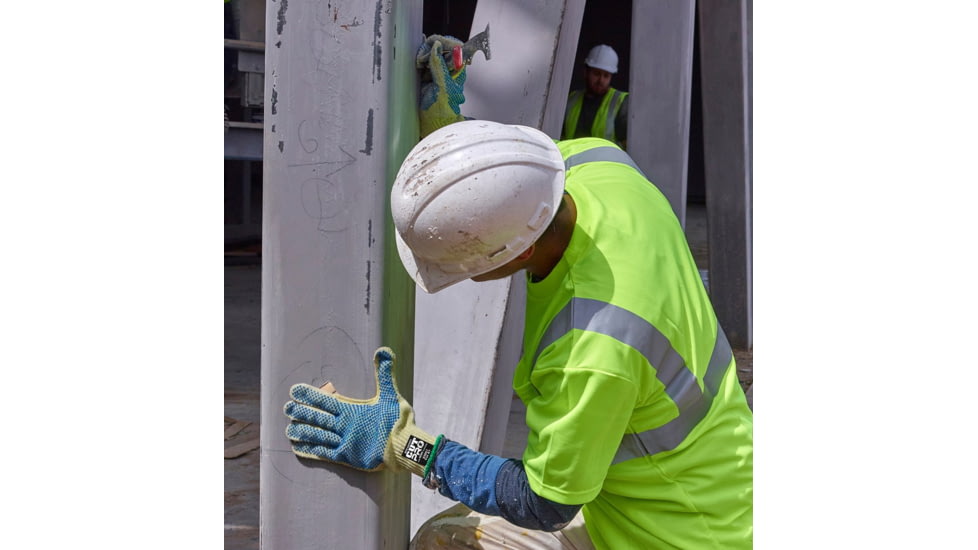 MCR Safety Cut Pro Hero 7 Gauge Regular Weight Shell Cut Resistant Work Gloves, ARX Aramid, PVC Dotted Back and Palm, Blue/Green, Large, 93859L