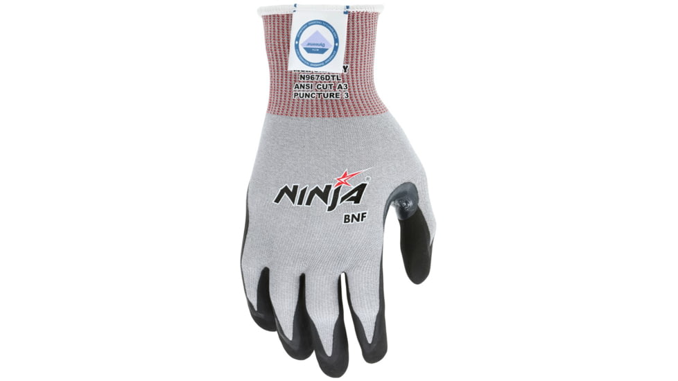 MCR Safety Cut Pro Ninja BNF Cut Resistant Work Gloves, 15 Gauge Dyneema Diamond Technology, NFT Coated Palm and Fingertips, Black/Gray, Medium, N9676DTM
