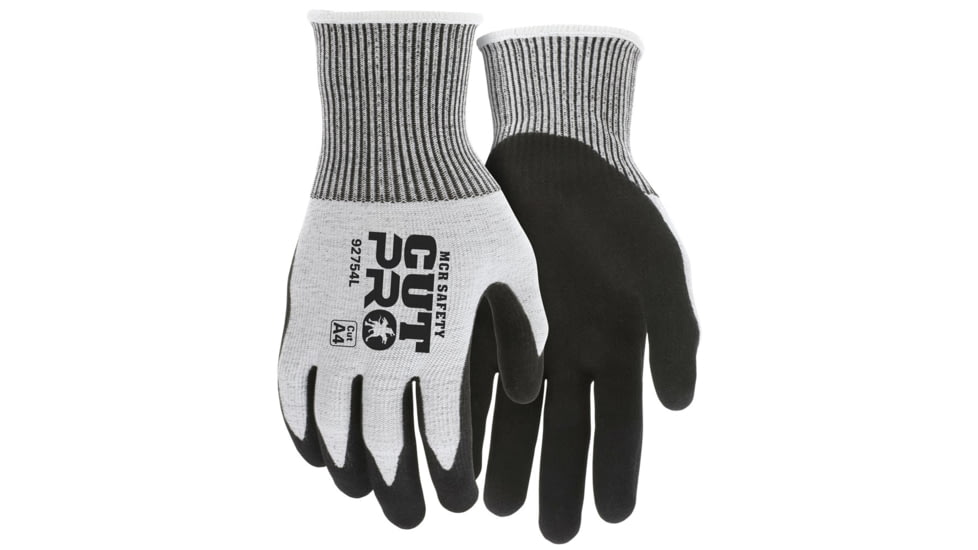 MCR Safety Cut Pro Work Gloves, 13 Gauge Cut Resistant HyperMax Shell, Double Coated Nitrile, Black/Salt and Pepper, XX - Large, 92754XXL