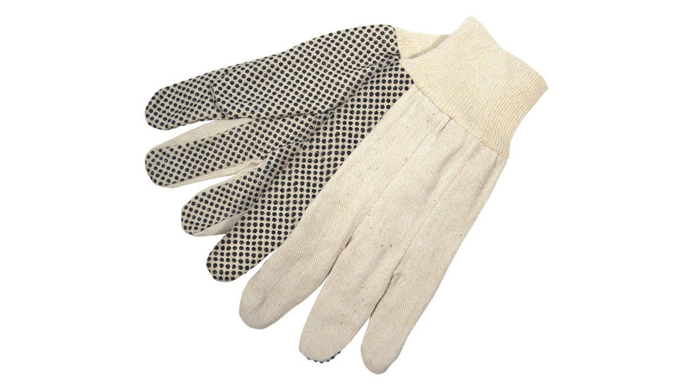 MCR Safety Dotted Canvas Work Gloves, Clute Pattern with Knit Wrist, 100% Cotton, Straight Thumb, Natural/Black, Large, 8808S