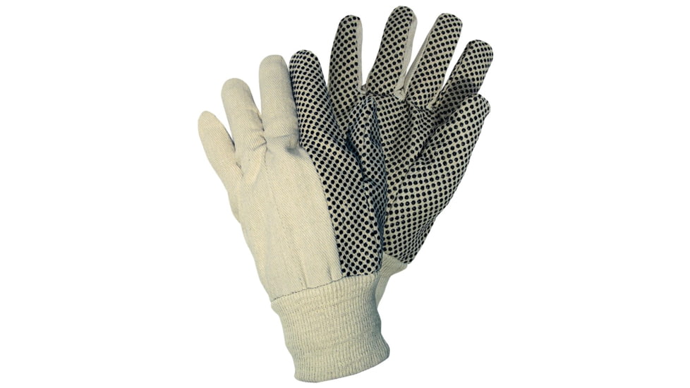 MCR Safety Dotted Canvas Work Gloves, Clute Pattern with Knit Wrist, 100% Cotton, Straight Thumb, Natural/Black, Large, 8808S