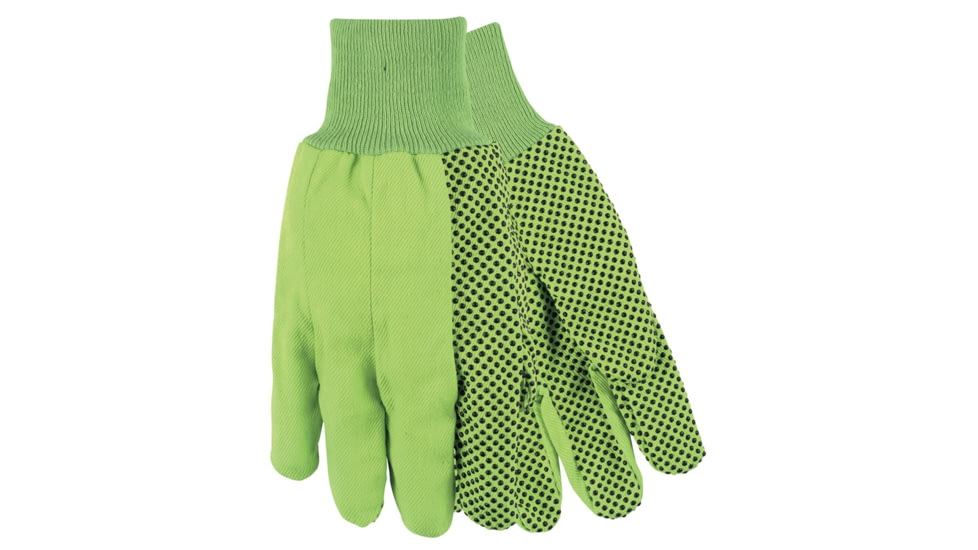 MCR Safety Dotted Canvas Work Gloves, Clute Pattern with Knit Wrist, 100% Cotton, Straight Thumb, Pastel Green/Black, Large, 8808G