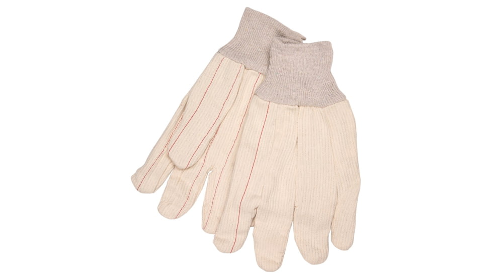 MCR Safety Double Palm Work Gloves, 18oz Corded Cotton Blend, Clute Pattern with Straight Thumb, Knit Wrist, Natural, Large, 9018CD