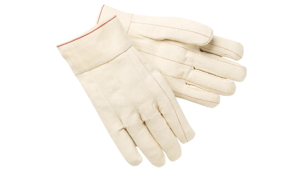 MCR Safety Double Palm Work Gloves, 18oz Cotton Polyester Blend, Clute Pattern with Straight Thumb, 2.5in Plasticized Band Top, Natural, Large, 9118B