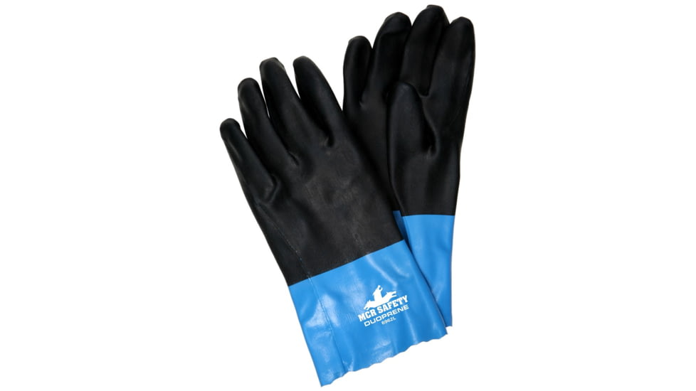 MCR Safety Duoprene Neoprene Coated Work Gloves, Double Dipped Sandy Neoprene, 12in Length Fully Coated, Brushed Interlock Liner, Black/Blue, X - Large, 6962XL