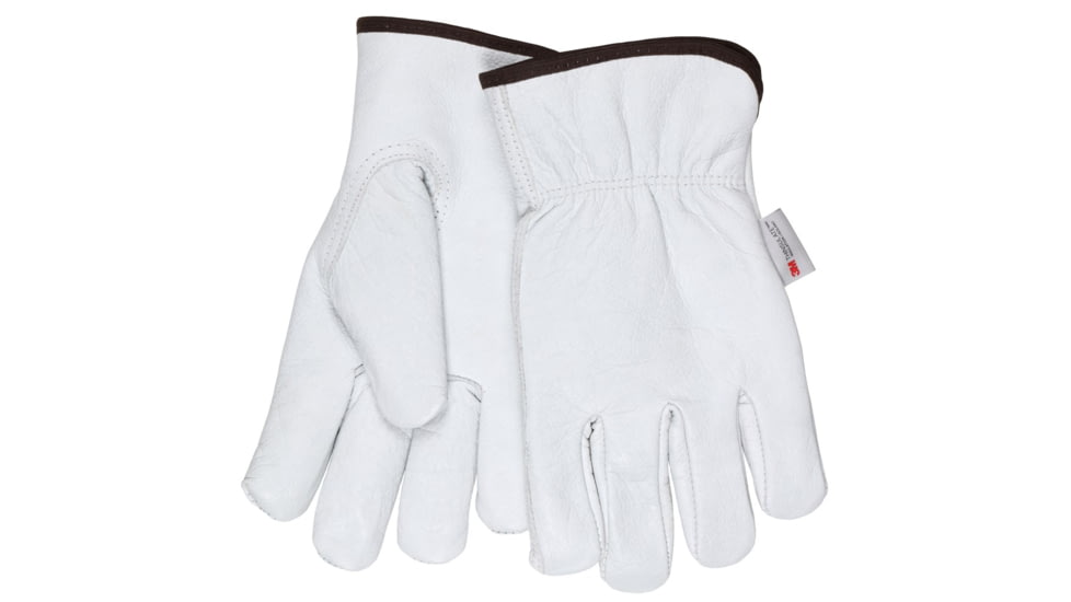 MCR Safety Leather Drivers Insulated Work Gloves, Buffalo Grain with Shirred Elastic Back, Lined with Thinsulate, White, Large, 3313TL
