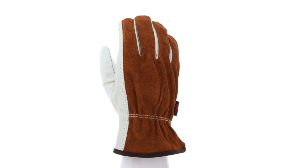 MCR Safety Leather Drivers Work Gloves, CV Grade Cow Grain Palm and Split Leather Back, Keystone Thumb, Beige, Small, 3205S