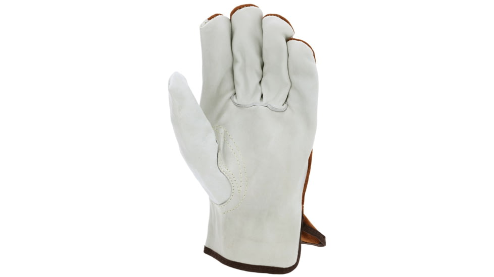 MCR Safety Leather Drivers Work Gloves, CV Grade Cow Grain Palm and Split Leather Back, Keystone Thumb, Beige, Small, 3205S