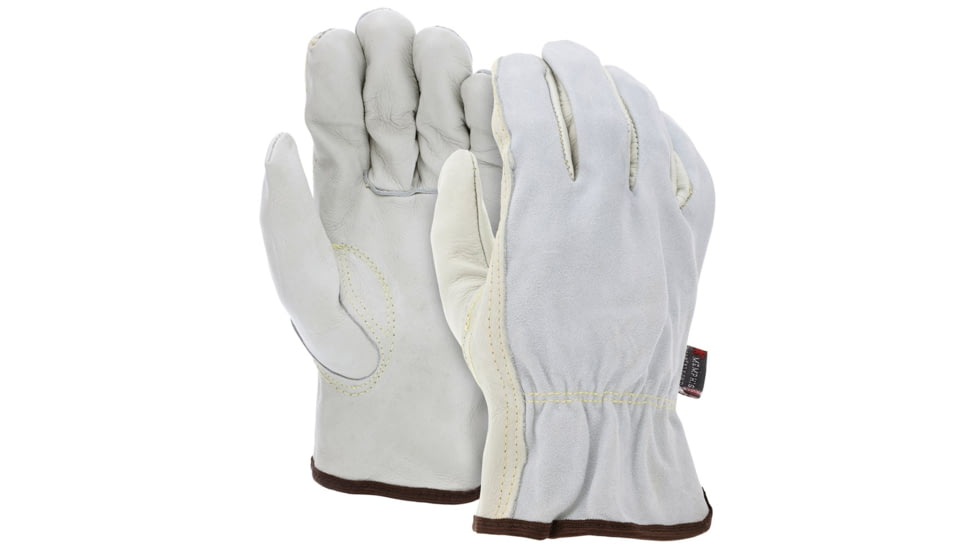 MCR Safety Leather Drivers Work Gloves, CV Grade Cow Grain Palm with Split Leather Back, Keystone Thumb, Beige, Small, 32057S