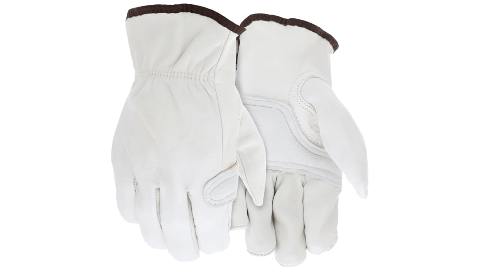 MCR Safety Leather Drivers Work Gloves, CV Grade Grain Goatskin, Foam Padded Palm with Keystone Thumb, White, Small, 3615DPS