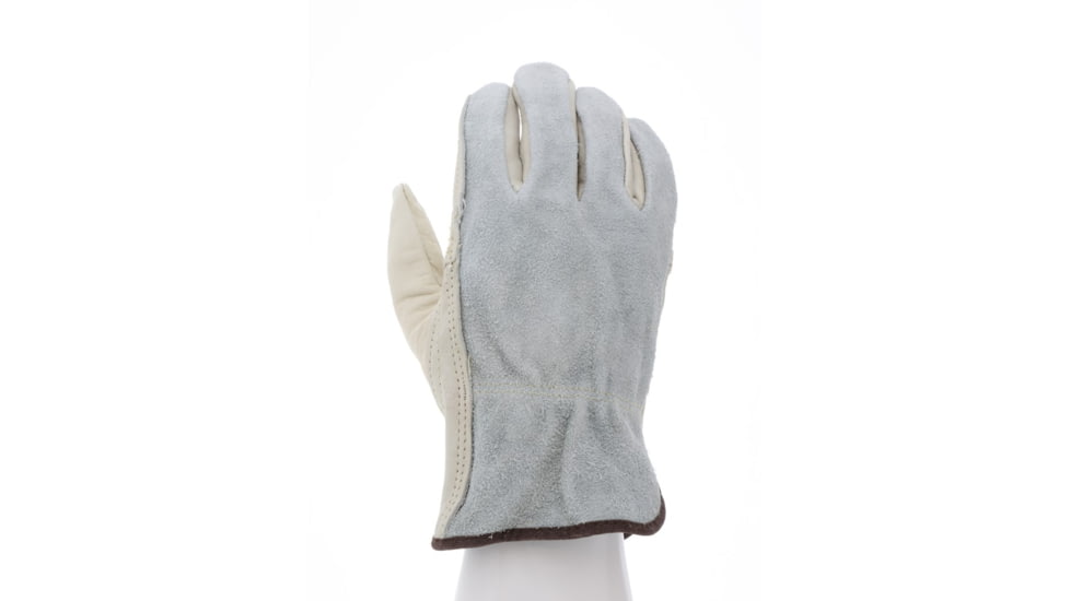 MCR Safety Leather Drivers Work Gloves, CV Grade Grain Leather Patch Palm Split Leather Back and Keystone Thumb, Beige, Medium, 32055M