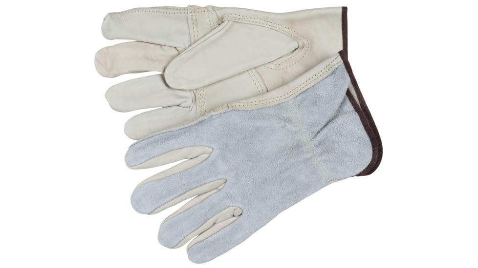 MCR Safety Leather Drivers Work Gloves, CV Grade Grain Leather Patch Palm Split Leather Back and Keystone Thumb, Beige, Medium, 32055M