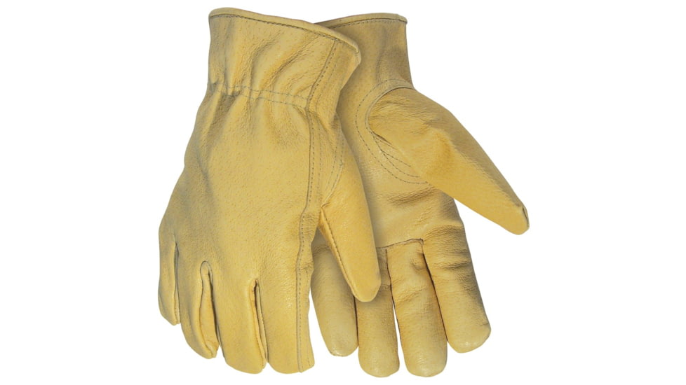 MCR Safety Leather Drivers Work Gloves, Select Grade Gold Grain Pigskin, Rolled Hem and Keystone Thumb, Gold, Medium, 3420M