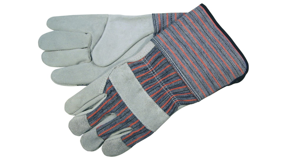 MCR Safety Long Gauntlet Split Leather Palm Work Gloves, B Grade Shoulder Leather, 4.5in Rubberized Safety Cuff, Gray, Large, 1310