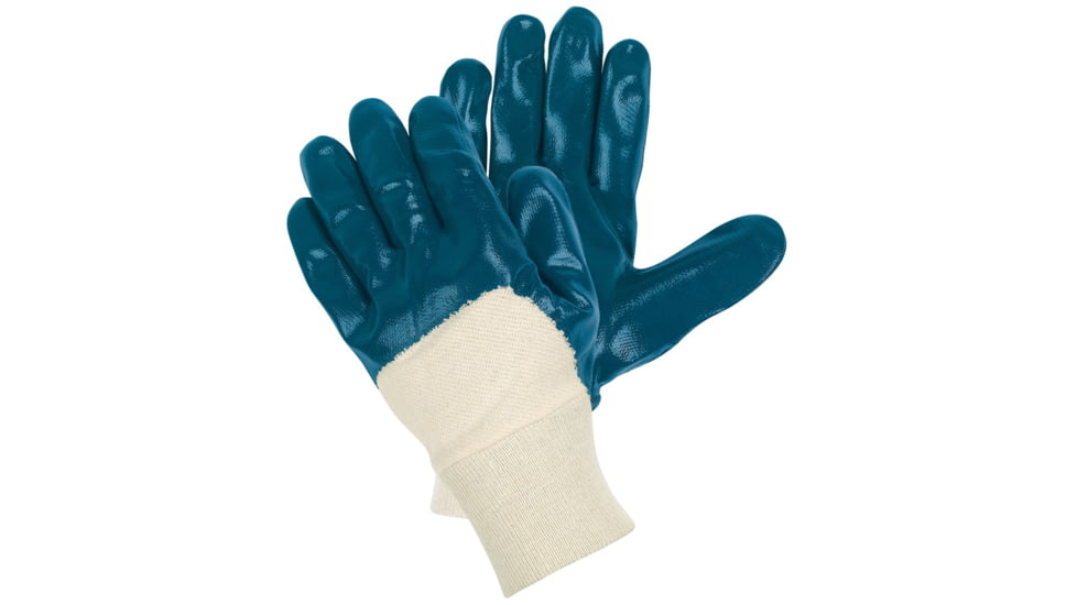 MCR Safety Nitrile Coated Work Gloves, Palm and Over the Knuckle Coating, Knit Wrist and Soft Jersey Lining, Treated with ActiFresh, Blue/Natural, Large, 97950L