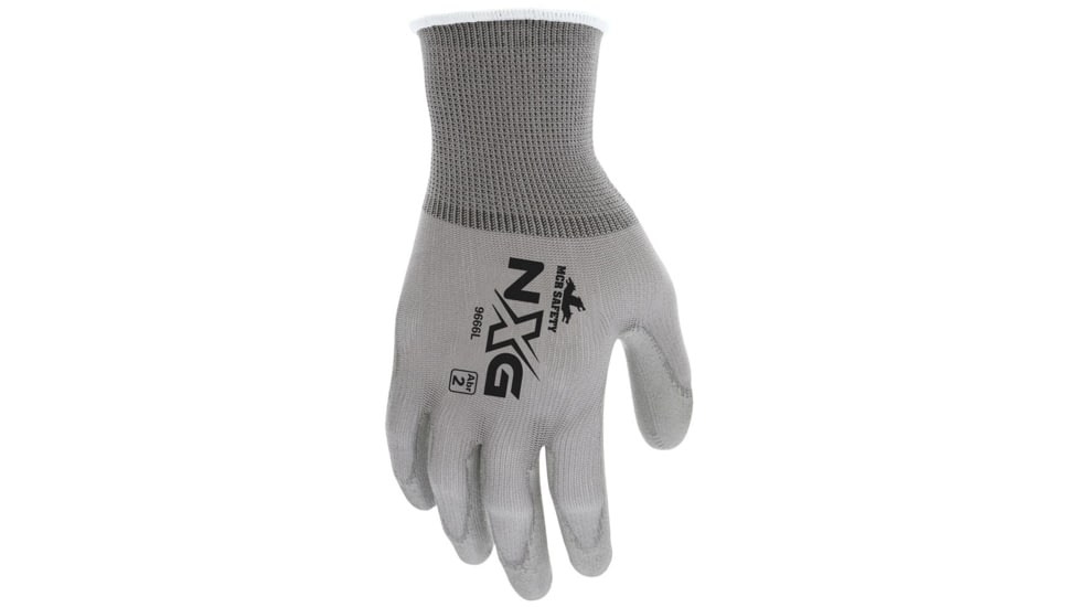 MCR Safety NXG Work Gloves 13 Gauge Nylon Shell, PU Palm and Fingertips, Gray, X - Small, 9666XS