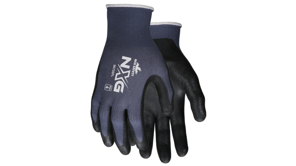 MCR Safety NXG Work Gloves, 13 Gauge Nylon Shell, Sandy Nitrile Foam Coated Palm and Fingertips, Black/Blue, Medium, 9673SFM