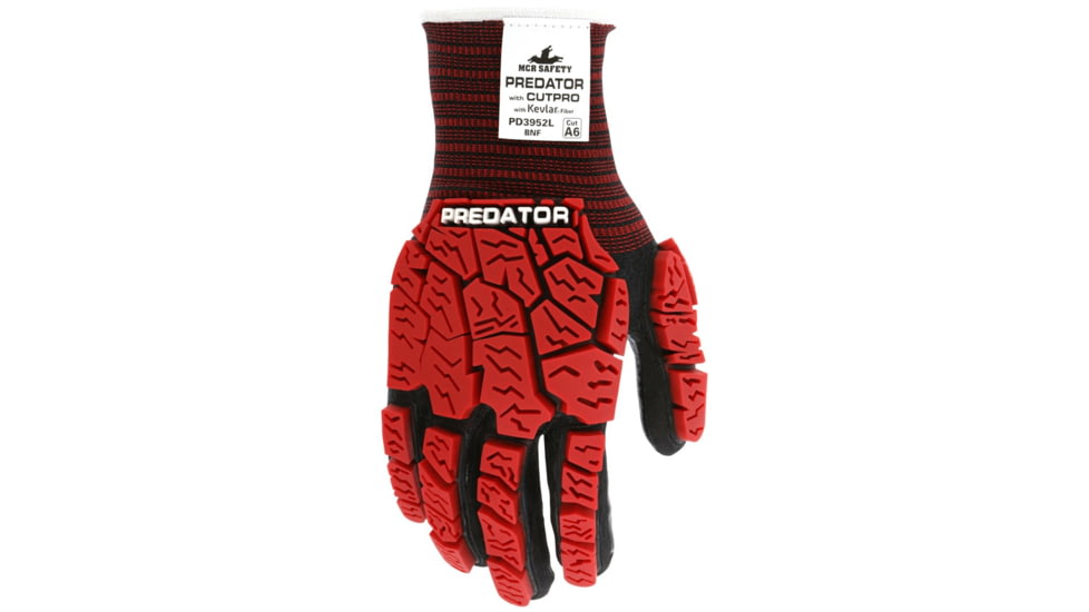 MCR Safety Predator Mechanics Impact Resistant Work Gloves, Cut Resistant Kevlar Steel Shell, Tire Tread TPR on Back, Fingers, and Thumb, Black, Large, PD3952L