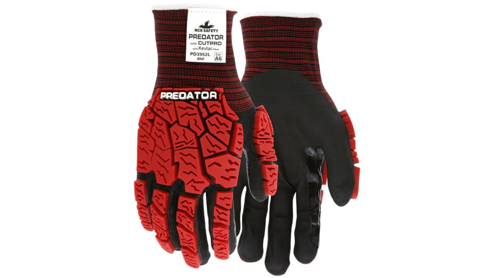 MCR Safety Predator Mechanics Impact Resistant Work Gloves, Cut Resistant Kevlar Steel Shell, Tire Tread TPR on Back, Fingers, and Thumb, Black, Large, PD3952L