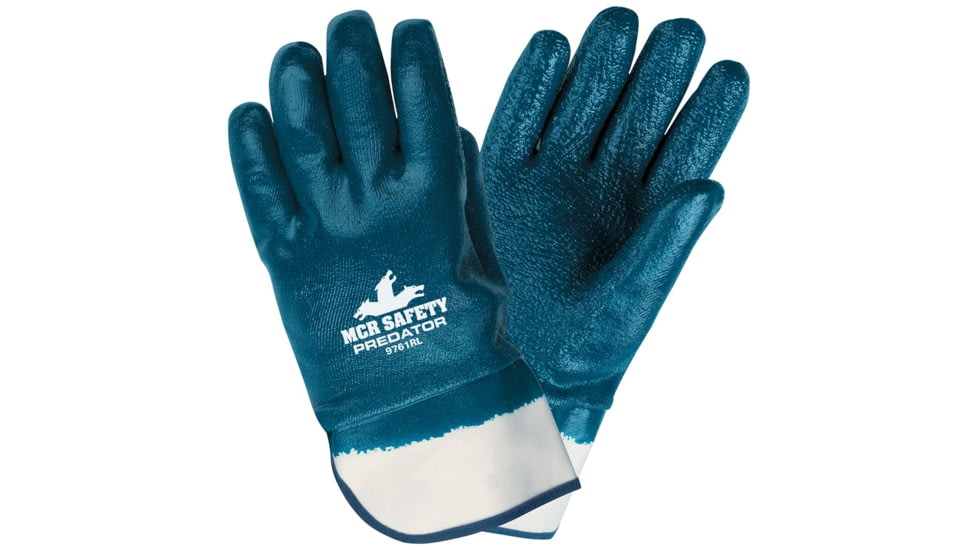 MCR Safety Predator Series Fully Rough Nitrile Coated Work Gloves, Safety Cuff and Jersey Lined, Treated with ActiFresh, Blue, Small, 9761RS