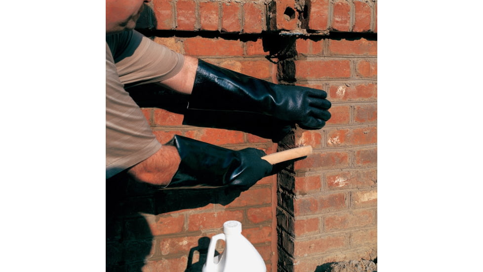 MCR Safety PVC Coated Work Gloves, Double Dipped with Sandy PVC, Soft Interlock Lining, 18in Length, Black, Large, 6528S